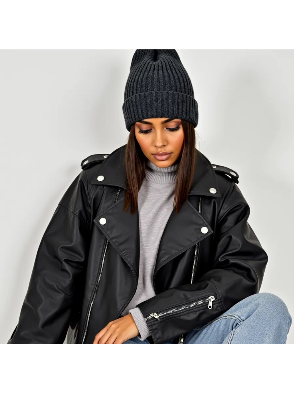 Шапка бини осенняя с отворотом теплая