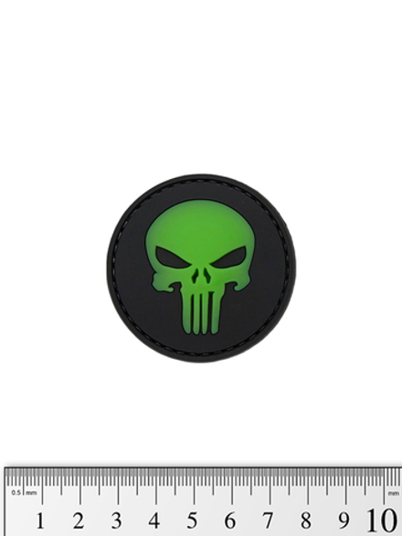 Шеврон Каратель круг PVC 5 см. Светящийся череп