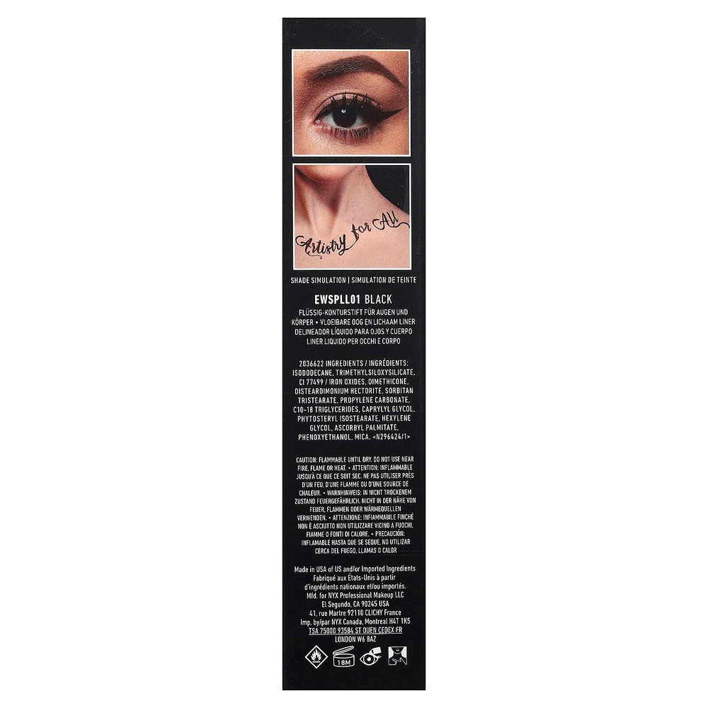 NYX Professional Makeup, Epic Wear, водостойкая жидкая подводка для глаз и тела, 01 черная, 3,5 мл (0,12 жидк. Унции)