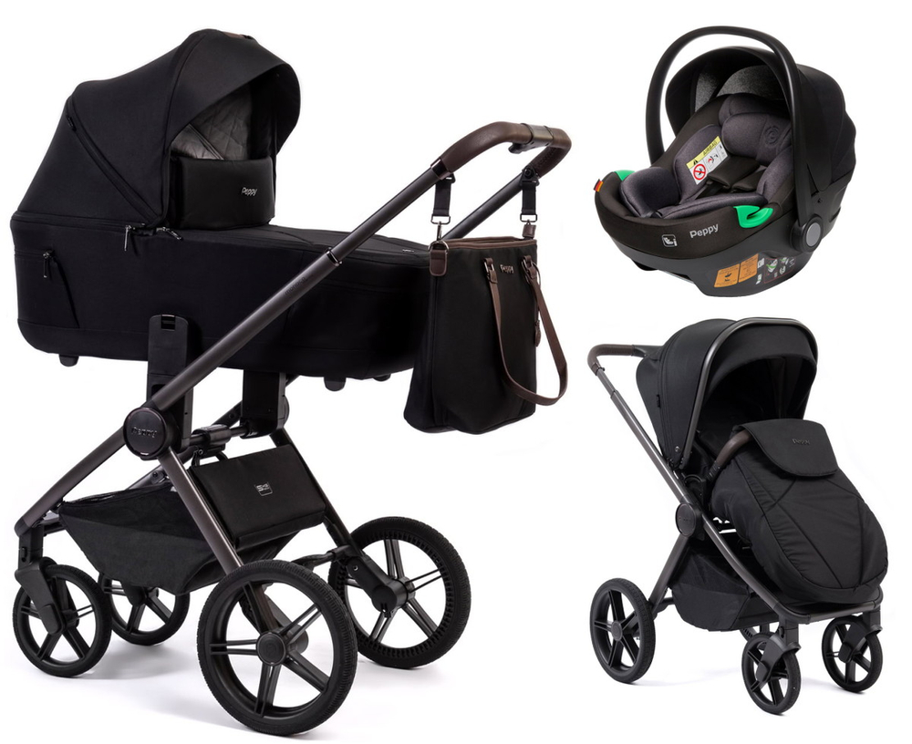 Детская коляска Peppy Monaco Thermo 3 в 1 с автокреслом First Black