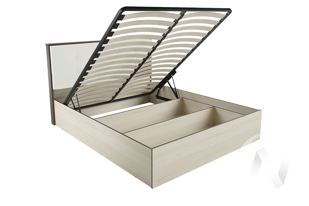 Кровать "ЛК-2 1;4" с осн. ортопед. с подьемным механизмом (Дуб сонома/Экокожа милк)