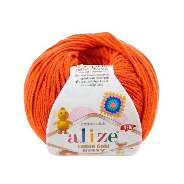 Пряжа Alize (Ализе) Cotton Gold Hobby New / уп.10 мот. по 50 г, 165 м, 37 оранжевый