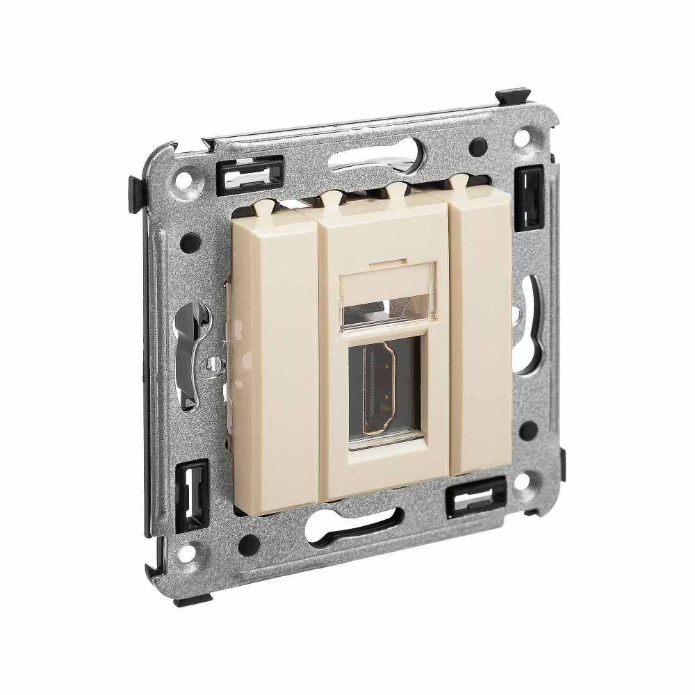 HDMI розетка одинарная в стену, тип А-А, "Avanti", "Ванильная дымка"