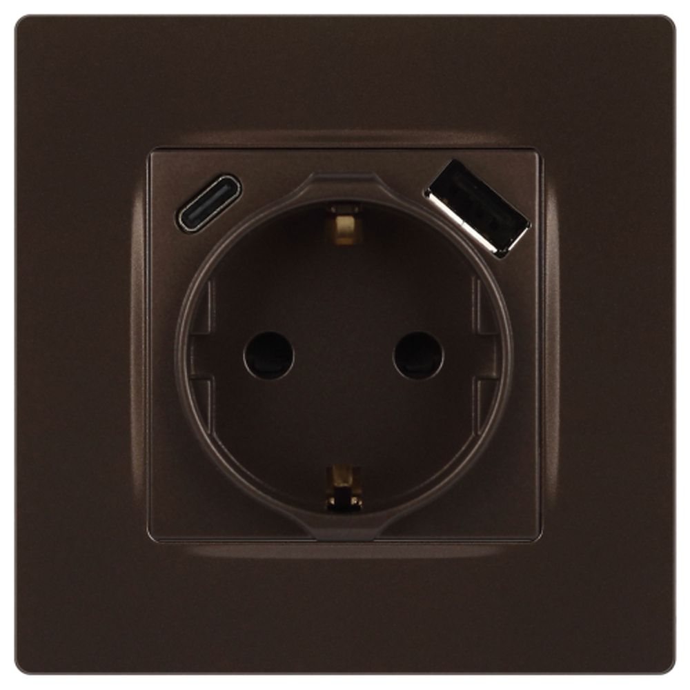 Розетка ЭРА Серия 12 12-4108-13 2P+E 16A-250В со шторками с USB type-A+C 5В-3А бронза