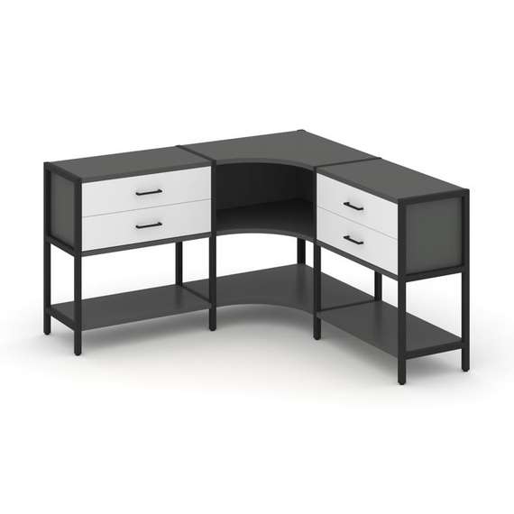 Shelf System Трехсекционный угловой стеллаж двухярусный с ящиками SN.STMU-231 Антрацит/Белый/Металл