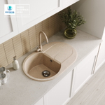 Мойка POLYGRAN ATOL-760 песочный №302, смеситель SKS5 песочный