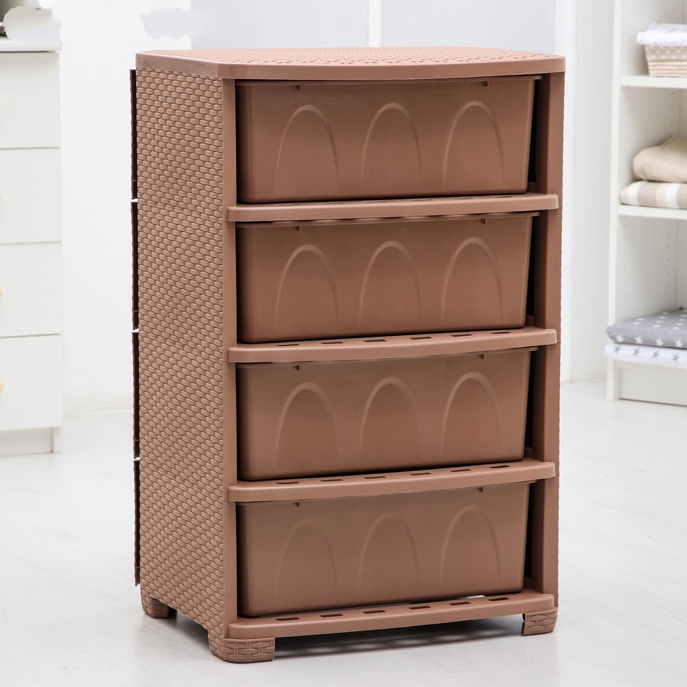 Комод широкий "Плетёнка" 4-х секцион. (шоколад) (уп.1)