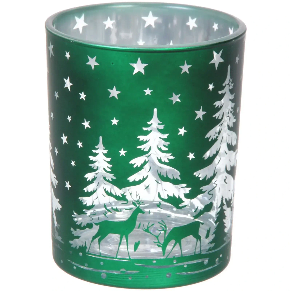 Подсвечник «Снежный лес» 10*12,5 см, Изумруд