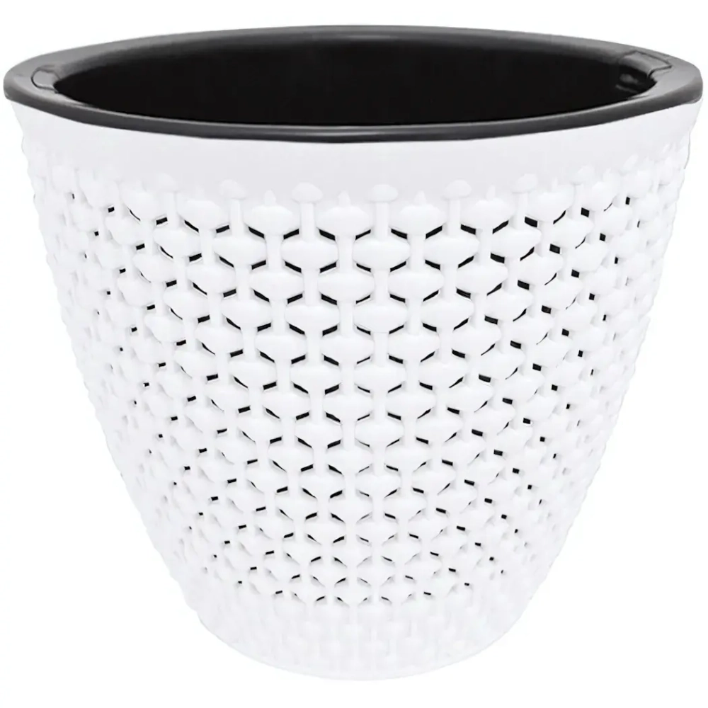 Кашпо для цветов пластиковое 3л d-19 см «Ротанг» Белый/черный
