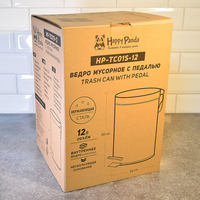 Ведро для мусора 12л нерж с педалью "Happy Panda"