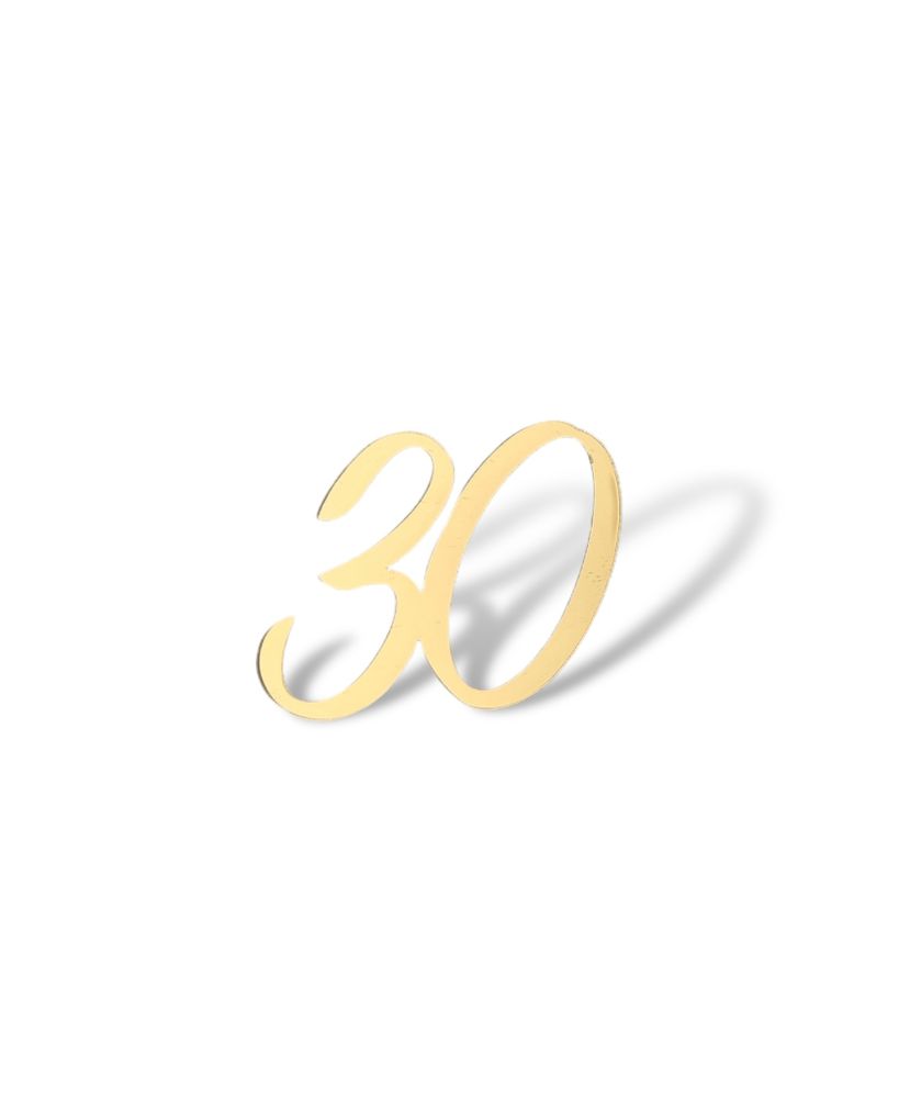 Топпер на торец &quot;30&quot; 5 см, акрил золото 2мм
