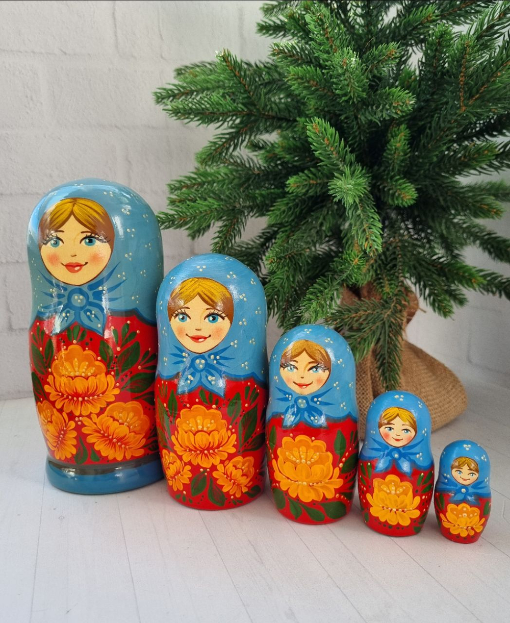 Матрешка 5мест 18см первая цветочная
