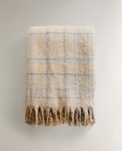 Zara Home плед из полиамида, серый, в клетку, 140x190 см