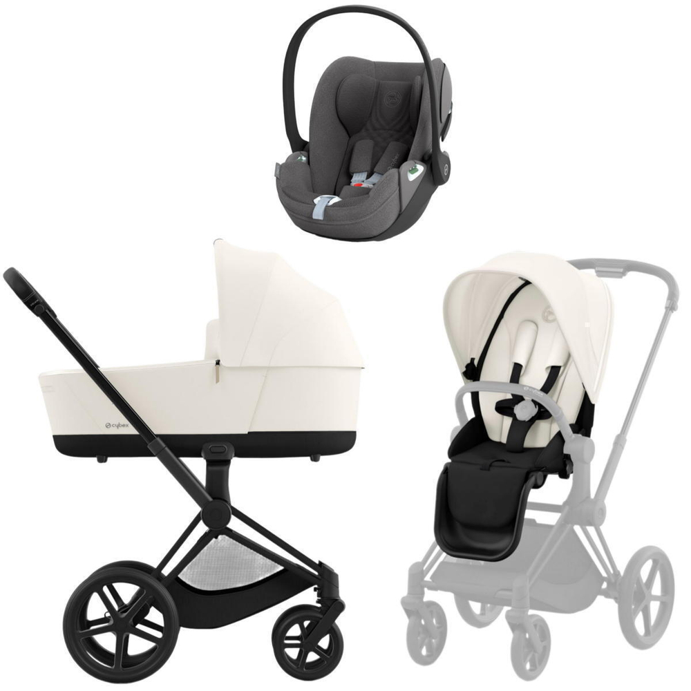 Коляска 3 в 1 Cybex Priam IV Matt Black complete и автокресло Cloud T i-Size Mirage Grey Plus Off White