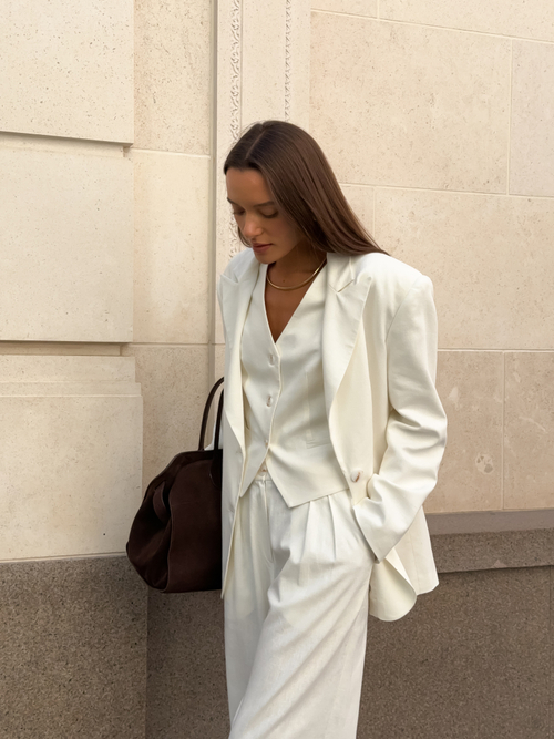 Брюки изо льна на заниженной талии молочные