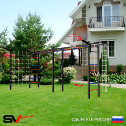 Уличная шведская стенка Sv Sport рукоход х 2 с комплектом турник прямой У51455К (Турник/"Лодочка"/Щит баскет/Кронш бокс/Канат/кольца/лестница/Сетка)