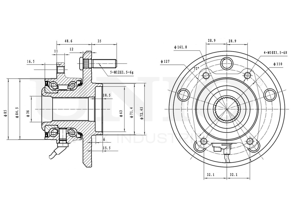 Ступица задняя правая (с ABS) UNIO HUB-20246