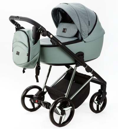 Детская коляска Adamex Blanc Special Edition 3 в 1 BL-PS796 (СЕРО-ЗЕЛ.ТК+ СЕР-ЗЕЛ.КОЖА+ХРОМ РАМА)