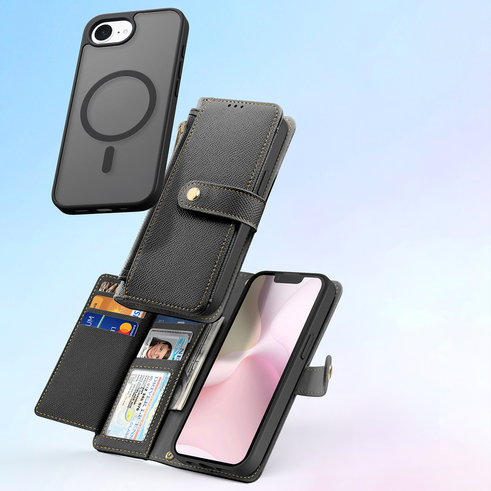 Чехол кошелек с MagSafe из TPU кожи от Dux Ducis для iPhone 16e, SE (с 2025-), серия Lawa Series Case