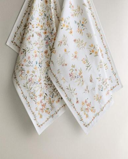 ZARA HOME КУХОННЫЕ ПОЛОТЕНЦА С ЦВЕТОЧНЫМ ПРИНТОМ (НАБОР ИЗ 2 ШТ.), ЗЕЛЕНЫЙ