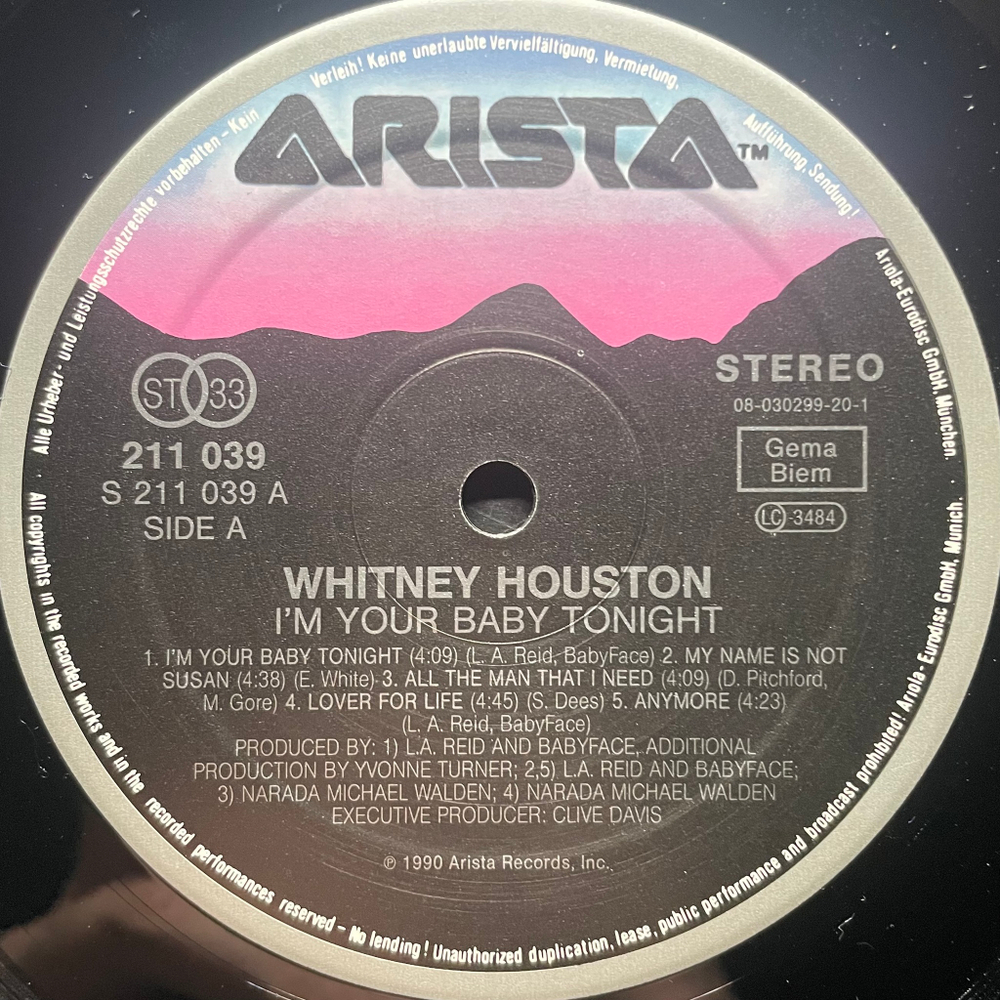 Виниловая пластинка Whitney Houston - I'm Your Baby Tonight LP