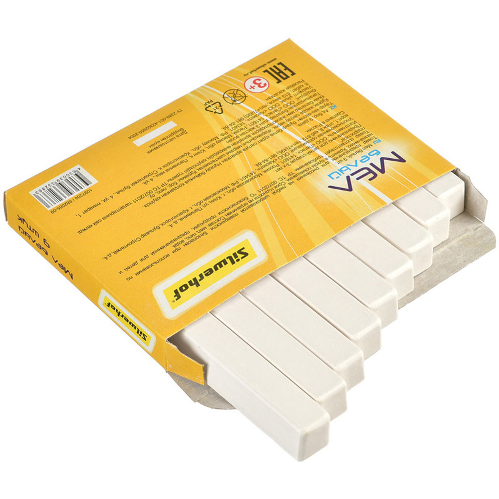 Мел школьный Silwerhof "Солнечная коллекция", белый, 9 шт., квадратный, картонная коробка