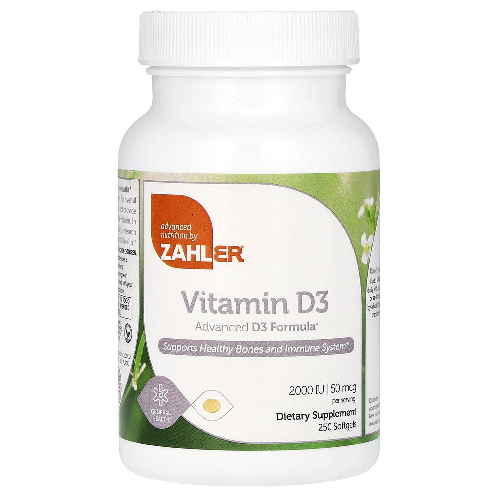 Zahler, Витамин D3, улучшенная формула D3, 50 мкг (2000 МЕ), 250 мягких таблеток