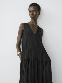 Massimo Dutti Струящееся плиссированное платье миди, черный