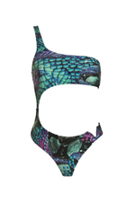 Совместный купальник-монокини со змеиным принтом (Размер: B/XL) (Цвет: голубой)