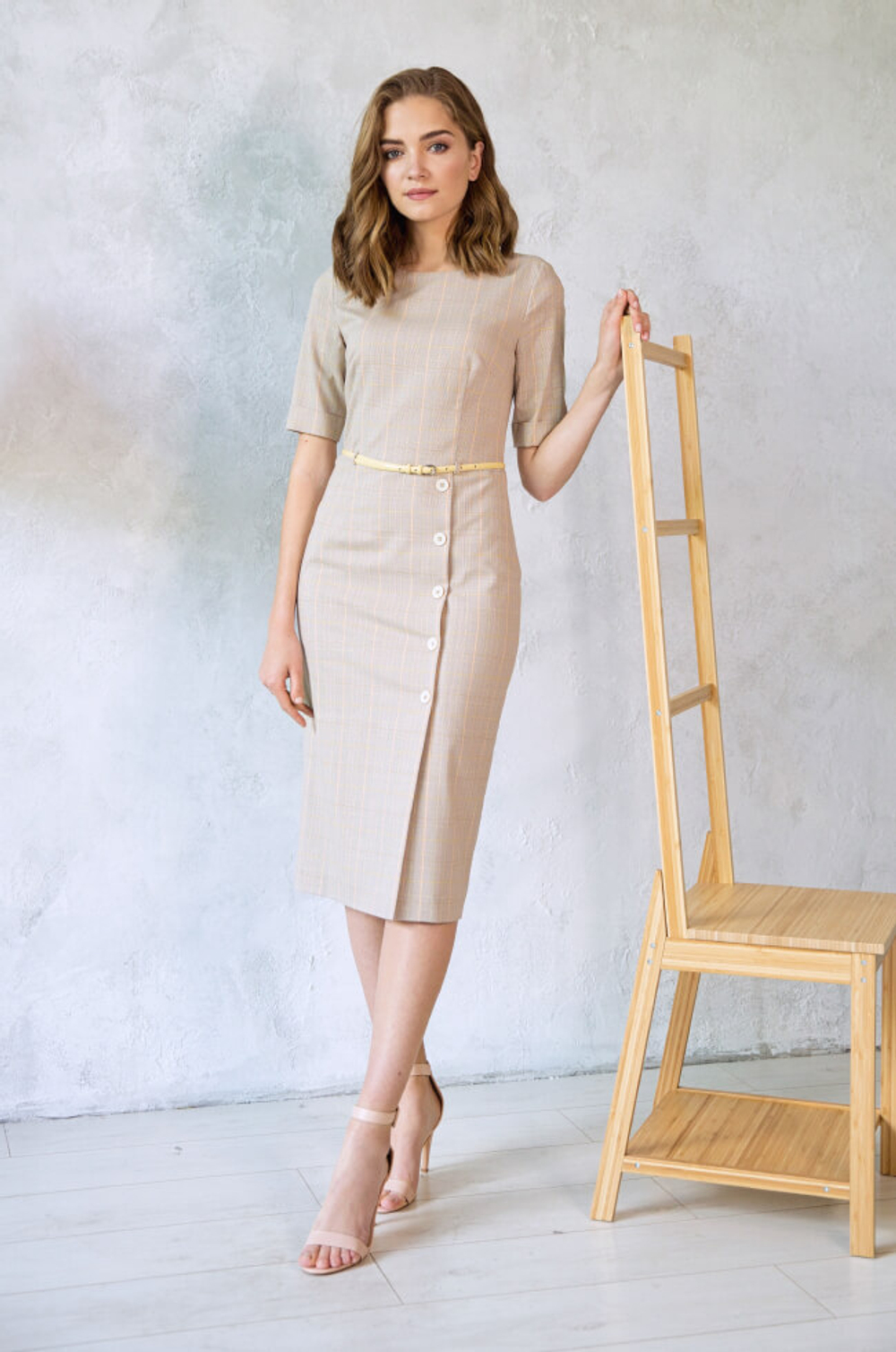 51151 Платье женское (бежевый клетка)