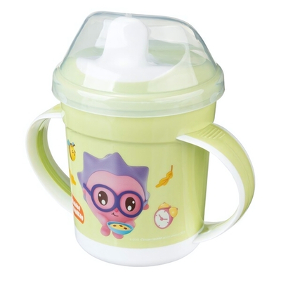 Поильник с ручками, декором "малышарики" и защитной крышкой, 320мл (салатовый)