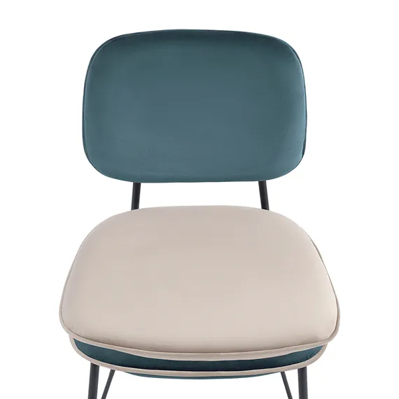 Стул полубарный Pea с контрастным кантом, велюр, сине-зеленый/бежевый