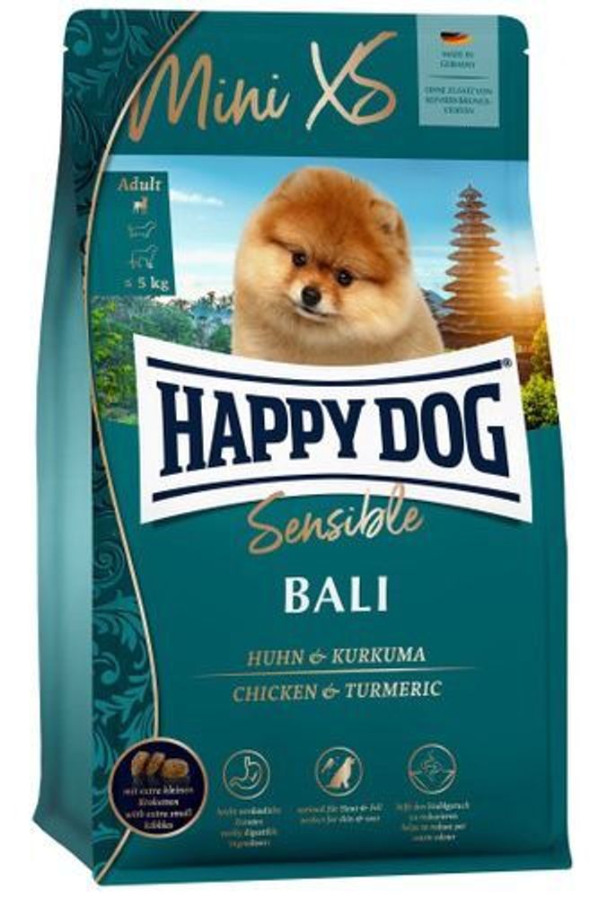 Сухой корм Happy Dog Sensible Mini XS Bali Бали для собак мини пород до 5 кг с чувствительным пищеварением курица и куркума 300 г