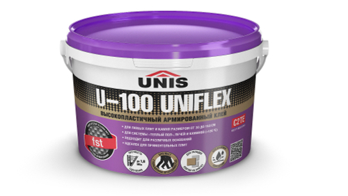 Клей UNIS U-100 UNIFLEX С2ТЕ высокопластичный для керамогранита крупного формата 5 кг ведро