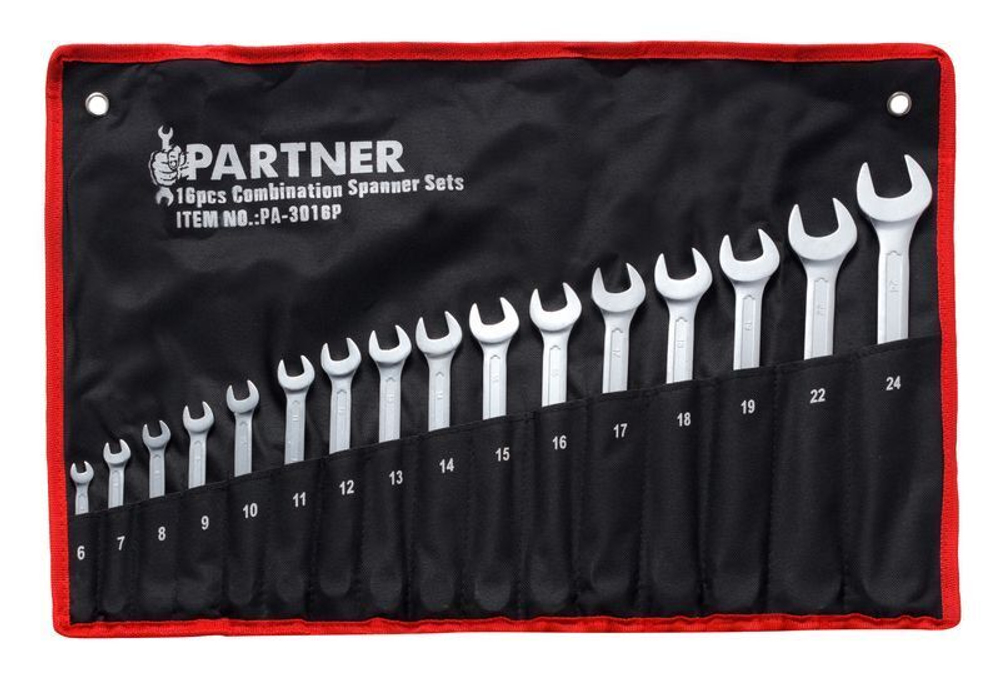 Набор ключей комбинированных 16пр.(6-19,22,24), на полотне Partner PA-3016P