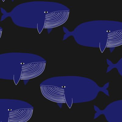 Синие киты на черном фоне