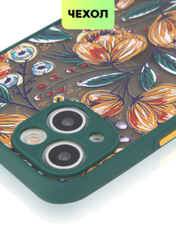 Чехол BROSCORP для Apple iPhone 13 оптом (арт. IP13-ST-TPU-DARKGREEN-PRINT)