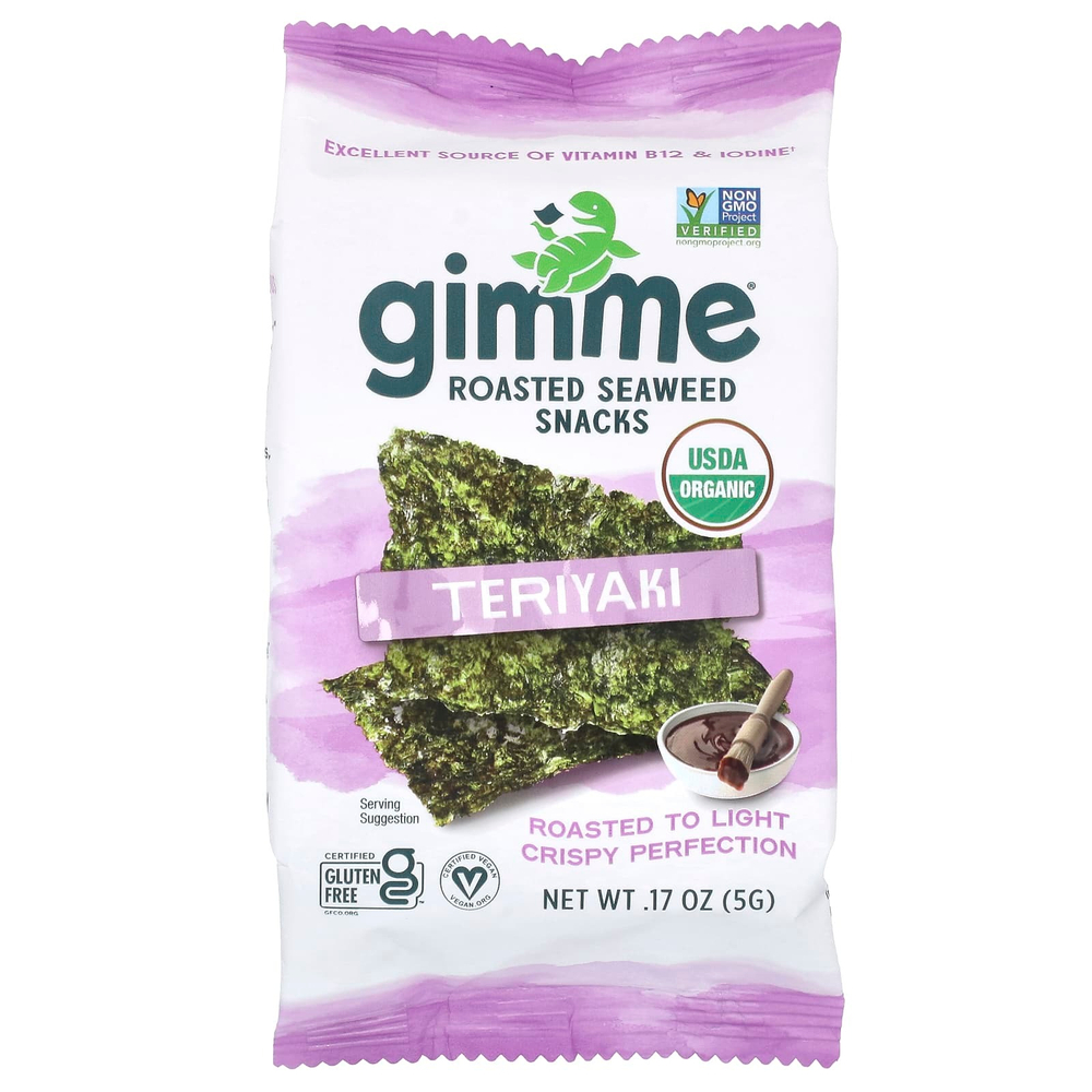 gimMe, Снеки из жареных морских водорослей, терияки, 6 пакетиков по 5 г (0,17 унции)