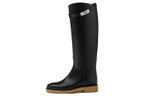 HERMES Faustine Cow Leather Knee high Boots Women"s Black