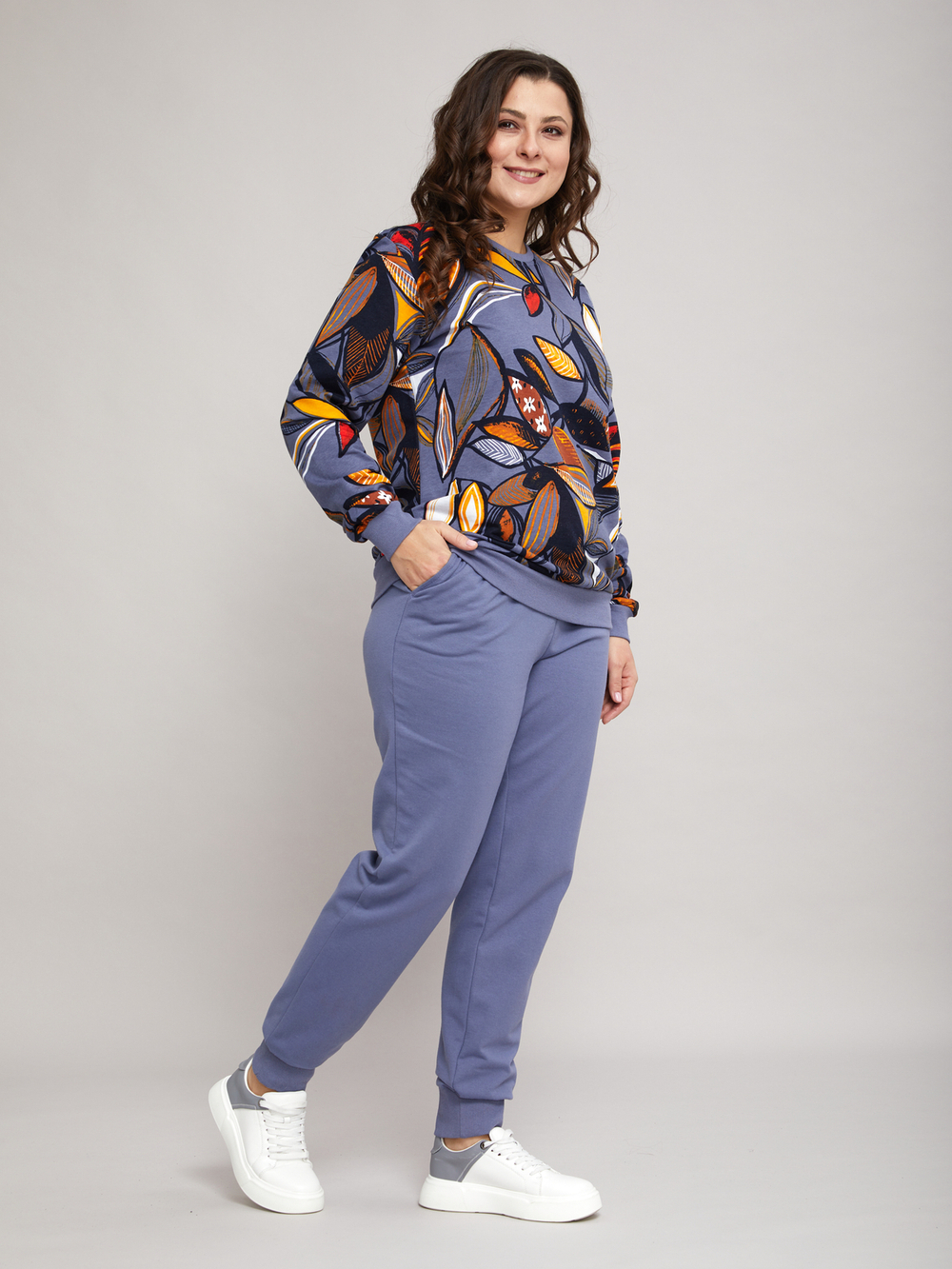 Костюм с брюками КБ-90М/серофиолетовый-осеннийлист