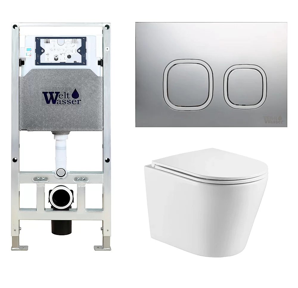 Унитаз с инсталляцией WeltWasser AMBERG 506 ST + SALZBACH 043 GL-WT + AMBERG RD-MT CR
