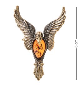 AM- 952 Брошь «Феникс» (латунь, янтарь)