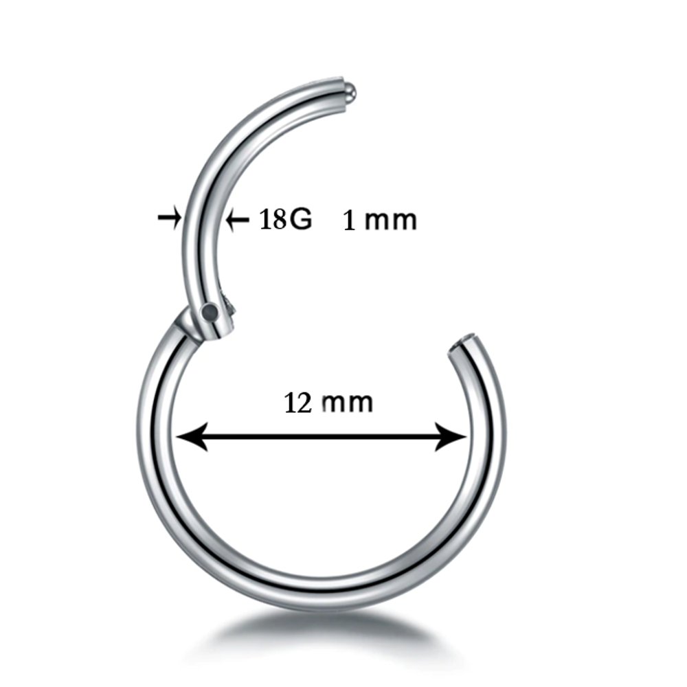 Кольцо-кликер с замком 12 мм толщиной 1 мм для пирсинга. Медицинская сталь
