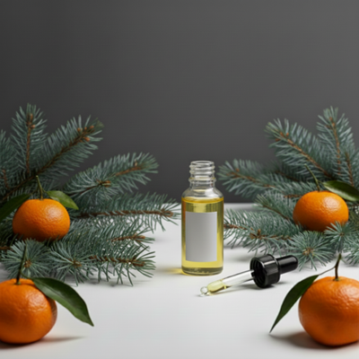 Композиция "Голубая пихта и мандарин"