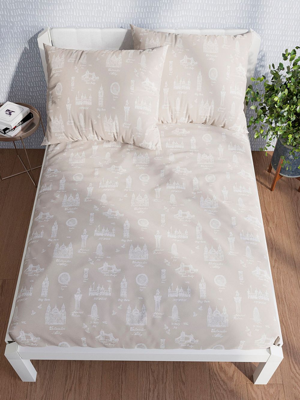 Постельное белье "Foggy Albion" евро  наволочки 50х70 2шт Простынь на резинке 180х200 см Пододеяльник 200х215 см Сказка сатин