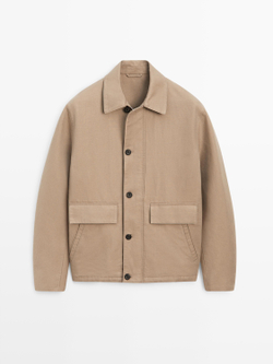 Massimo Dutti Куртка из смесового льна с карманами, бежевый