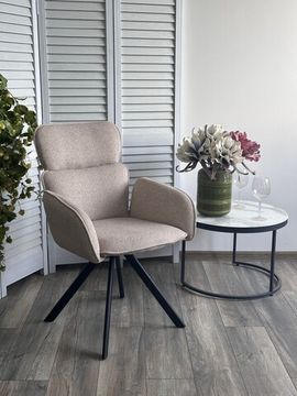 Стул LONG 360 град. поворот.NS04 Крем, букле / черный каркас