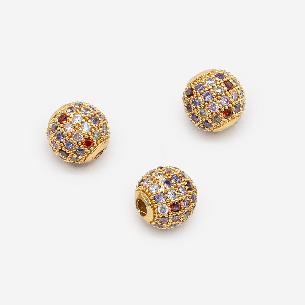 Бусина с разноцветными фианитами, 8мм, позолота