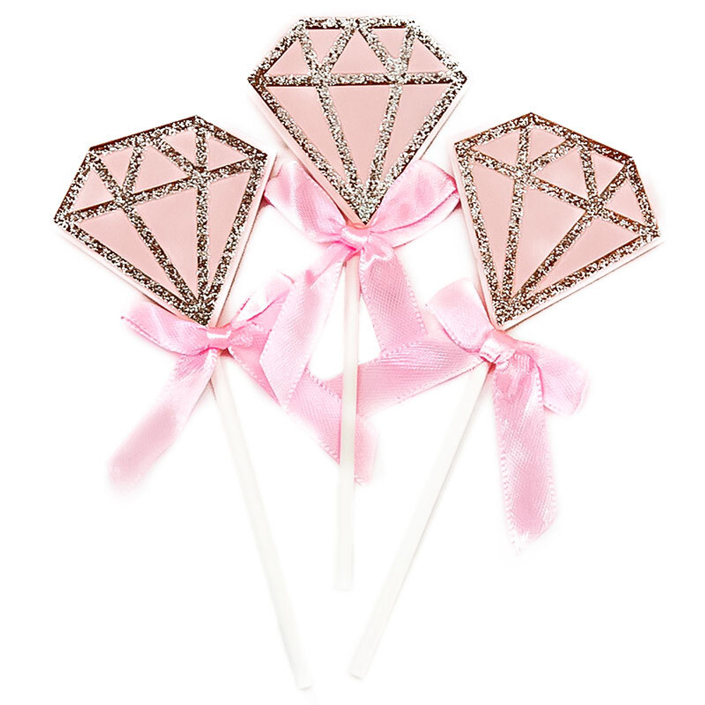 Топперы, Алмаз, Розовый, с блестками, 5 шт.