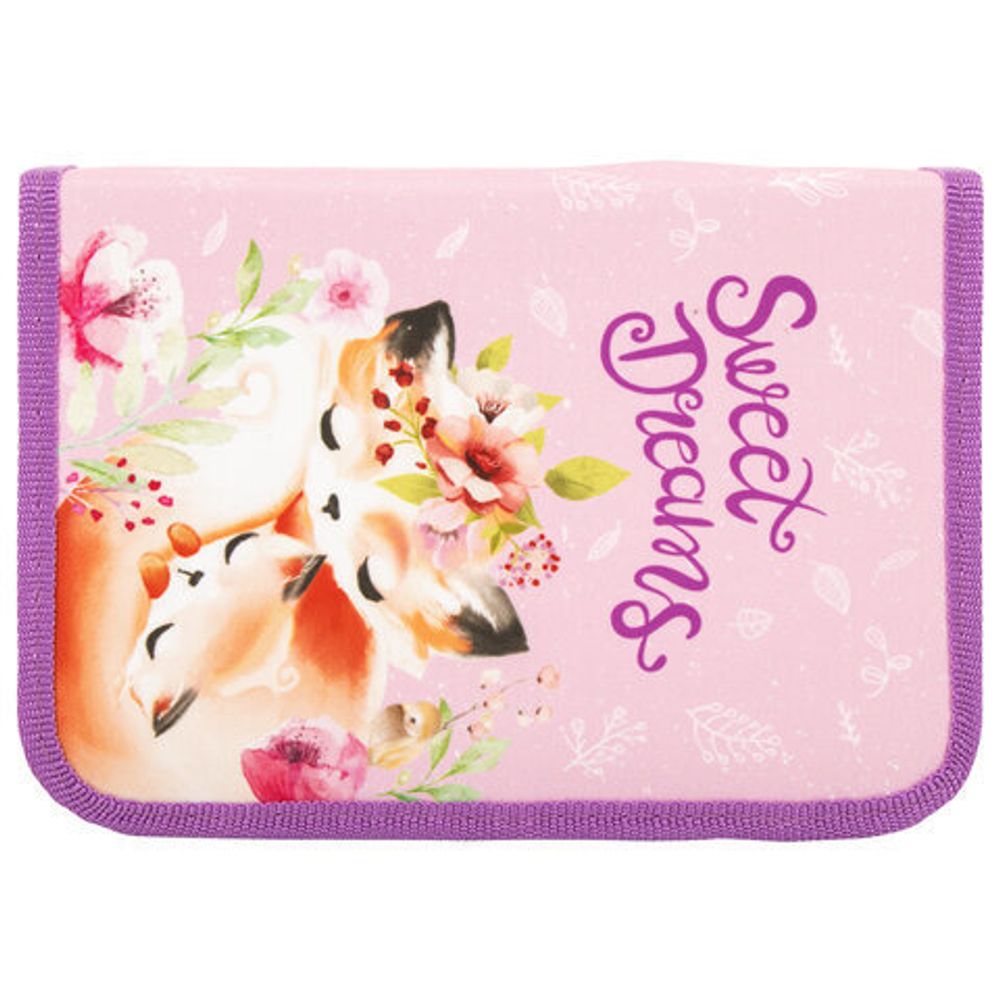 Пенал ПИФАГОР, 1 отделение, 2 откидные планки, ткань, Foxes, 270362